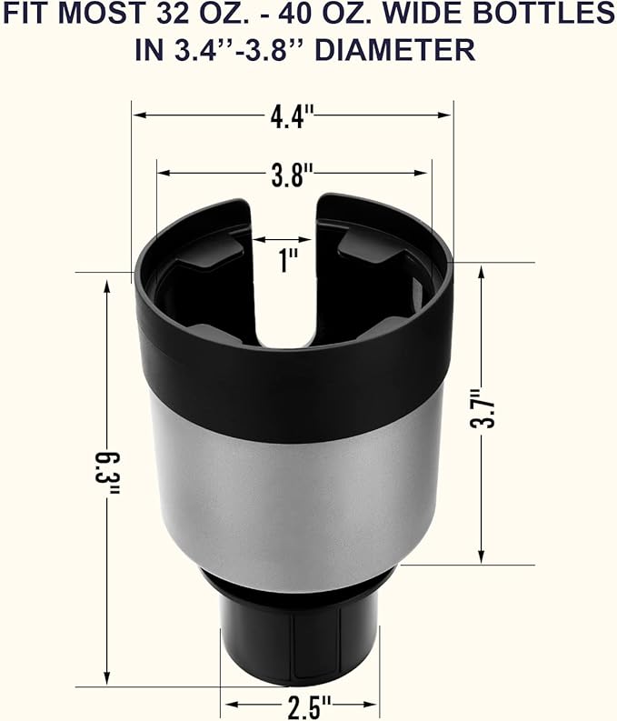 Seven Sparta Car Cup Holder Expander with Adjustable Base, Compatible with Hydro Flasks 32/40 Ounce, Compatible with Yeti Ramblers 20/26/30 Ounce, Other Bottles in 3.4"-3.8"(Silver Gray)