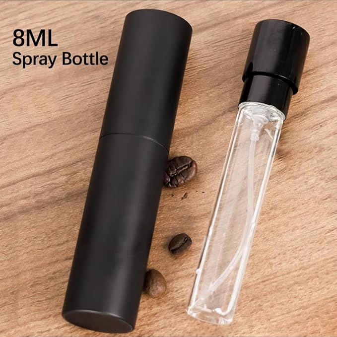 Coffee Bean Dosing Cup and 8ml Spray Bottle Kit For Espresso,Coffee Bar Accessories,Ceramic Single Dosing Tray For Coffee or Tea .Mini Portable Spray For Reducing Coffee Power Static (Black)