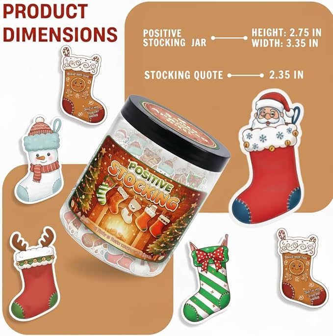 Positive Stocking Jar, Emotional Support Christmas Gift, Stocking Stuffer for Teens Women Men or Teachers, Inspiring Christmas Decor and Gifts