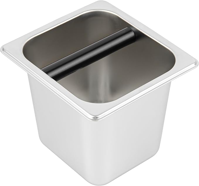 Restaurantware Restpresso 7 x 6.4 x 6 Inch Knock Box 1 Deep Tamp Box - Built-In Knock Bar Dishwashable Stainless Steel Barista Knock Box Durable For Coffee And Espresso Grounds