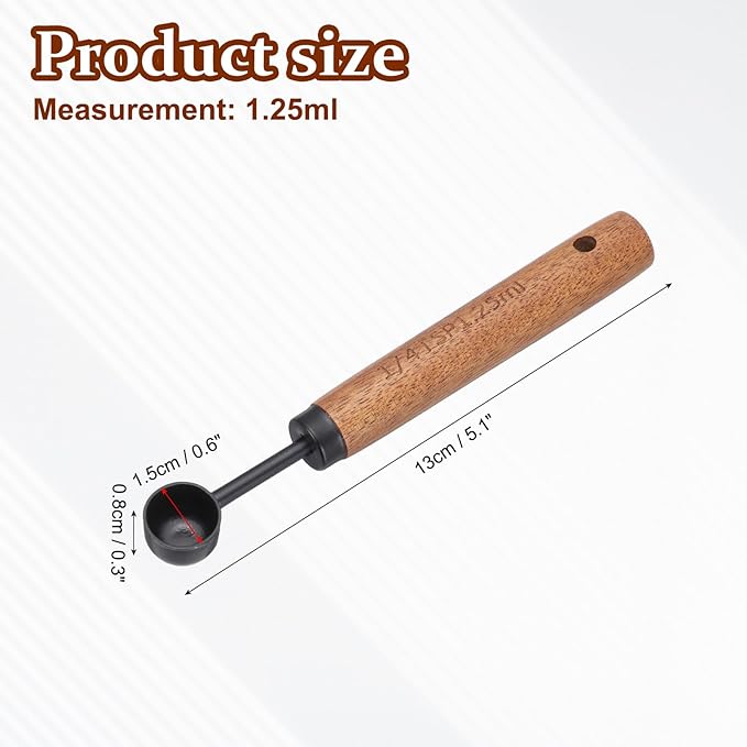 uxcell Measuring Spoon, 1.25ml Stainless Steel Coffee Scoop Spoon with with Wood Handle for Ground Coffee Tea Sugar Cooking Baking, Black