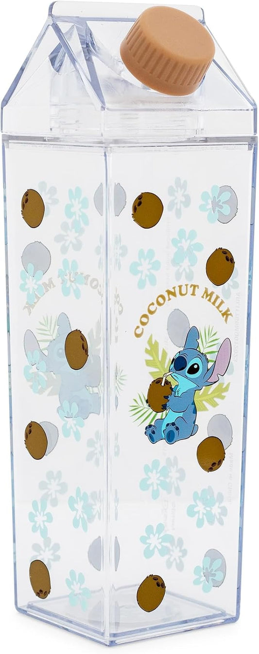 Silver Buffalo Disney Lilo and Stitch "Coconut Milk" Plastic Milk Carton Pitcher Bottle, 16.2 Ounces