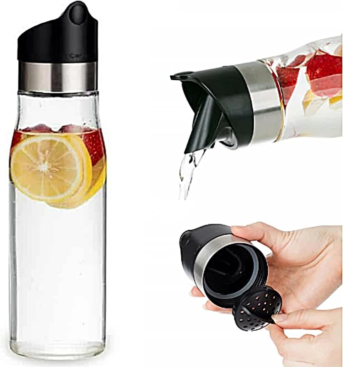 J&M DESIGN 2-Pack 28 OZ Glass Pitcher With Lid Water Carafe Easy Twist Stainless Steel & Plastic Lid w/Removeable Strainer Juice Beverage Iced Tea Ice Coffee Milk Dishwasher Safe Container Bottle Jar
