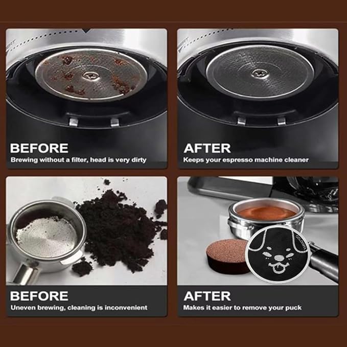 51mm Espresso Puck Screen, 0.2mm Ultra Thin Espresso Puck, Metal Reusable Coffee Filter for 51mm Espresso Portafilter Basket with Titanium PVD Coating - 316 Stainless Steel(Doggie)