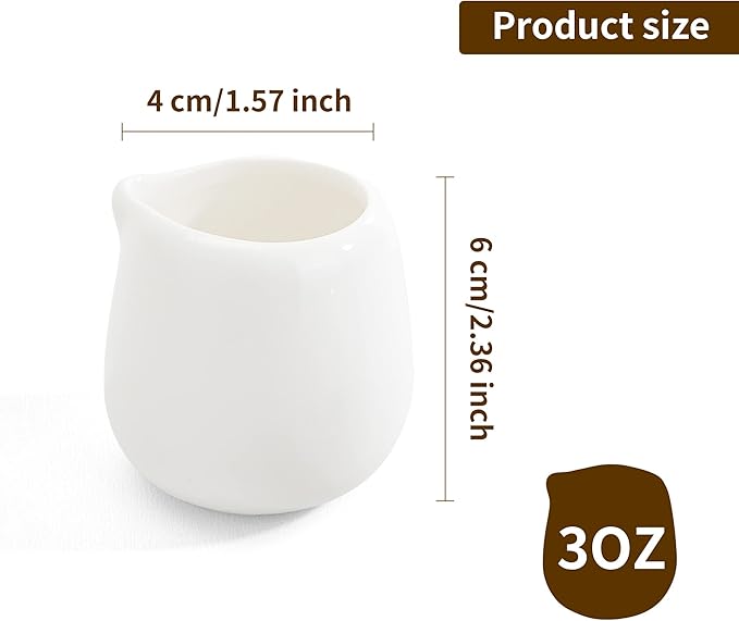 12Pack 3 oz Mini Cream Pitcher, Mini Ceramic Cream Pitcher, Small Creams Jugs, White Porcelain Creams Pitcher for Milk, Coffee, Jam, Sauces