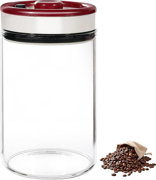 Coffee Canister 1200ml / 40.6 fl oz – Airtight Coffee Bean Container, Vacuum Seal Food Storage Jar for Coffee, Tea, Sugar, and Nuts, Clear Plastic Kitchen Canister