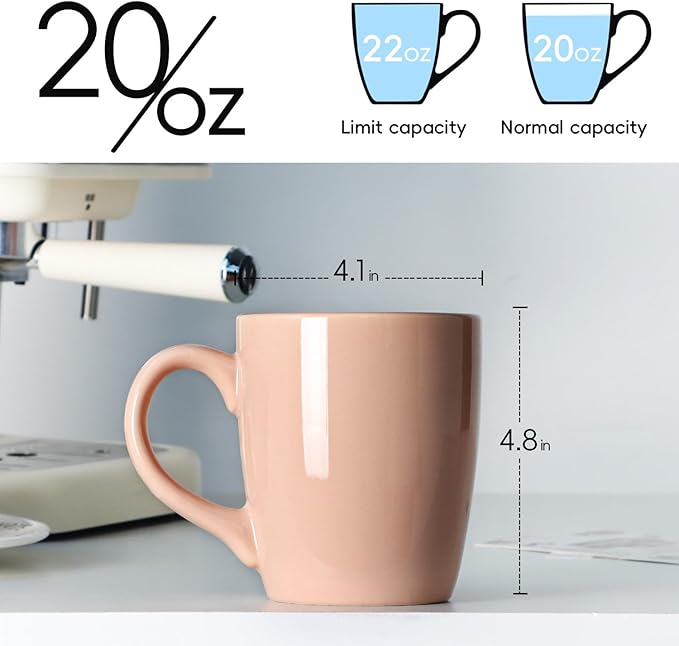 Smilatte 20 OZ Large Coffee Mug, Nice Ceramic Boss Tea Cup with Big Handle for Dad Men Women, Unique Style For Any Kitchen, Pure Pink