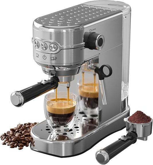 JZ.CAFE Espresso Machine 20 Bar, Compact Espresso Maker, Stainless Steel Expresso Coffee Machines with Steam Milk Frother & 34oz Removable Water Tank for Home, Cappuccino Machine, Great Gift