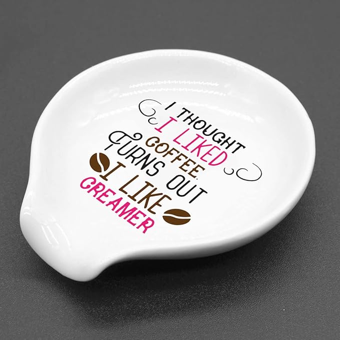 Funny Coffee Quote Colored Pattern Ceramic Coffee Spoon Holder-Coffee Spoon Rest -Coffee Station Decor Coffee Bar Accessories-Coffee Lovers Gift for Women and Men (I Thought I Liked Coffee)