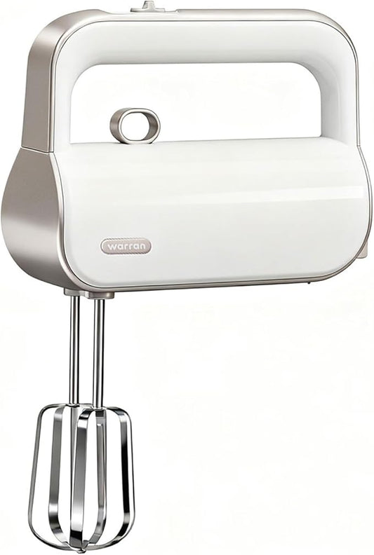 warran Master 5-Speed Electric Hand Mixer with Turbo Boost, Stainless Steel Whisk, Beaters, Dough Hooks & Milk Frother, Lightweight Handheld Mixer for Baking & Coffee, Champagne Gold