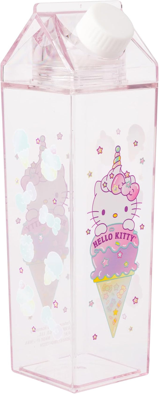 Silver Buffalo Sanrio Hello Kitty as a Unicorn Ice Cream Plastic Pastel Pink Milk Carton Pitcher Bottle, 16.2 Ounces