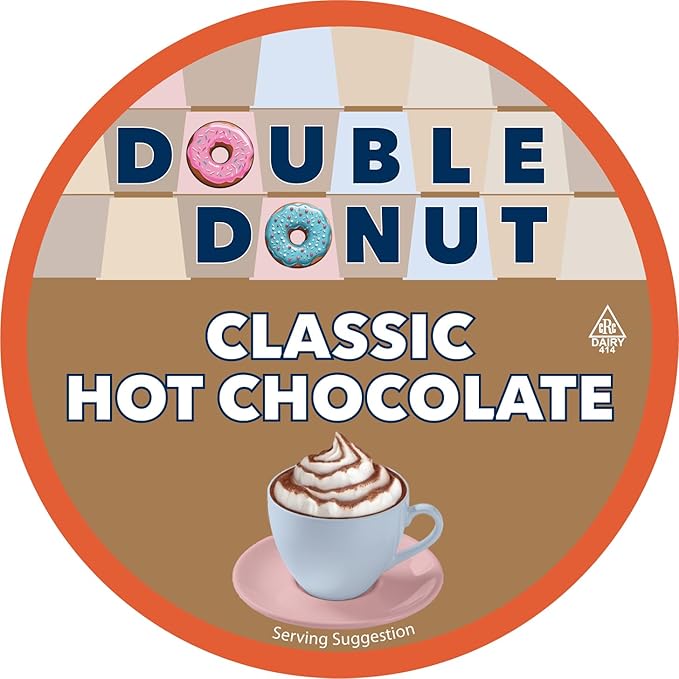 Double Donut Coffee Hot Chocolate Pods for Keurig K Cups Brewers, Single Serve Classic Hot Cocoa Pods, 24 Count