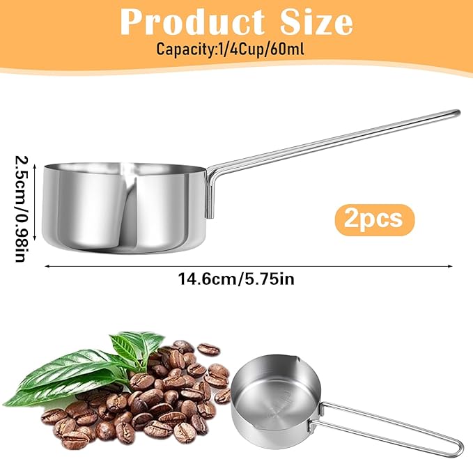Ouligay 2 PCS 1/4 Cup Measuring Cup 60 ml Measuring Cups Stainless Steel 2 Oz Teaspoon Measure Spoon Liquid Measure Scoop for Coffee Cooking Baking Dishwasher Safe