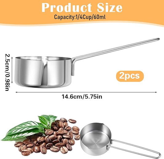 Ouligay 2 PCS 1/4 Cup Measuring Cup 60 ml Measuring Cups Stainless Steel 2 Oz Teaspoon Measure Spoon Liquid Measure Scoop for Coffee Cooking Baking Dishwasher Safe