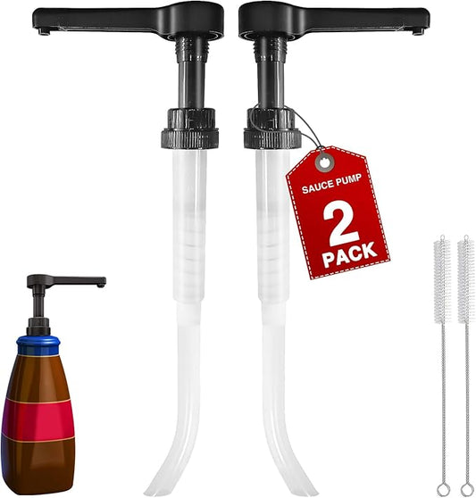 DupakSYS 2Pcs Black Sauce Pump Dispenser for 64 oz Chocolate Pumpkin Caramel Sauce Bottles, Reusable Large 15CC Syrup Pump Dispenser for Vanilla Mocha Sauces