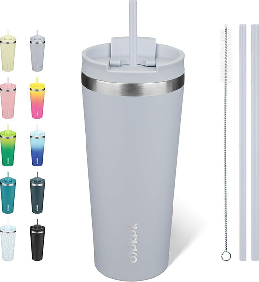BJPKPK 22oz Stainless Steel Insulated Tumbler With lid And Straw Travel Coffee Thermal Tumblers Cup For Women And Men,Modern Blue