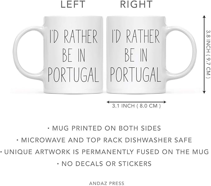 Andaz Press World Country Adventure 11oz. Coffee Mug Gift, I'd Rather Be in Portugal, 1-Pack, Summer Vacation Long Distance College Going Away Study Abroad Birthday Christmas Gifts