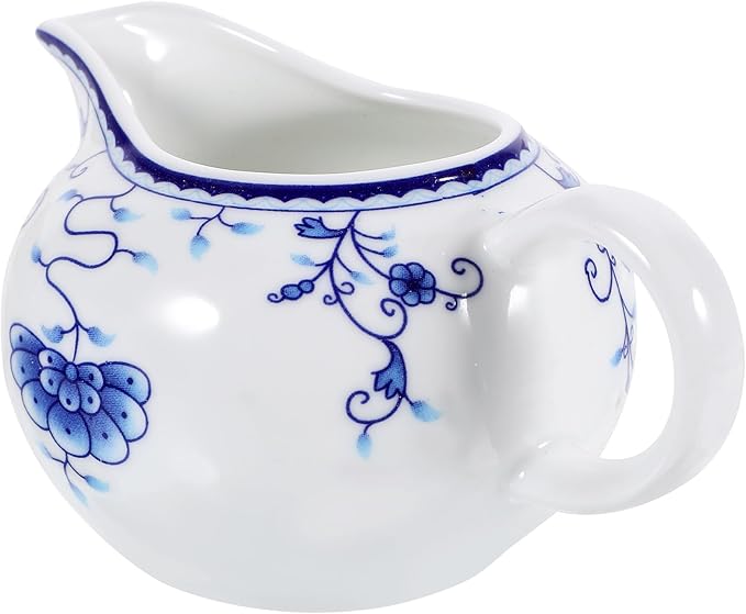 170ml/5.99oz Creamer Pitcher Small Porcelain Ceramic Creamer Pitcher Small Blue and White with Handle for Coffee Sauces Salad Milk