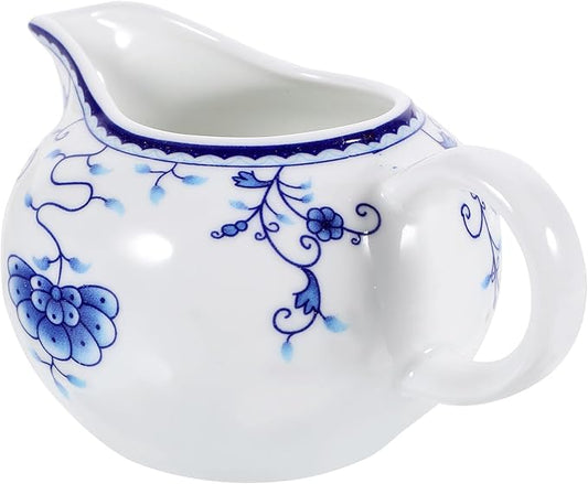 170ml/5.99oz Creamer Pitcher Small Porcelain Ceramic Creamer Pitcher Small Blue and White with Handle for Coffee Sauces Salad Milk