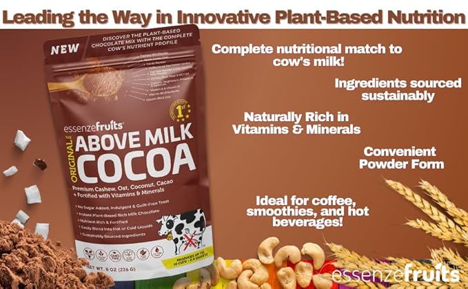 Essenzefruits Cocoa Powder, Non-Dairy Coffee Creamer Mocha, Shelf-Stable Superfood Non-Dairy Powder Creamer, Gluten Free, Non-GMO, Vegan, 8 oz. Bag, Pack of 1