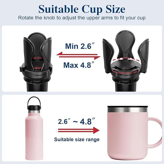 Car Cup Holder Expander, Cup Holder Extender Adapter with Expandable Arm and Adjustable Base, Compatible with Yeti Ramblers, Hydro Flasks, Stanley, Owala Most Coffee Mugs Bottles & Cups