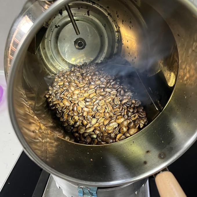 SA&MC Hand-Crank Coffee Roaster Machine Stainless Steel with Thermometer, Large Opening for Easy Observation of Roasting Level, Compatible with Home Gas Stoves and Grills, No Electricity Required.