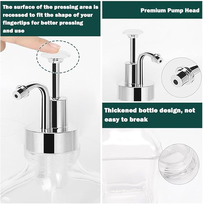 BathAce Coffee Syrup Dispenser for Coffee Bar, Clear Glass Syrup Bottles with Pump, Refillable Maple Syrup Storage, Coffee Station Accessories and Organizer, 500ml, Set of 2 + Tray (Chrome Finish)