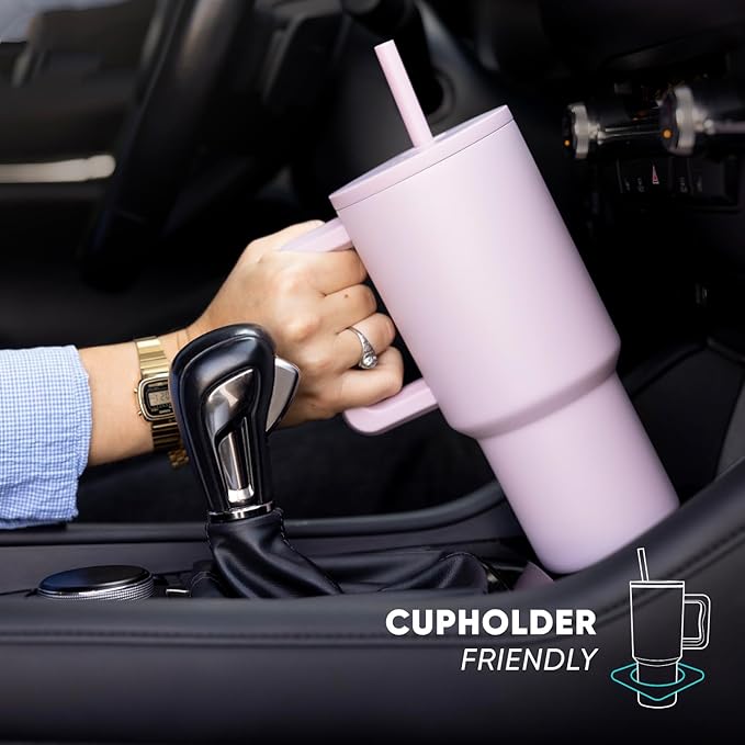 Simple Modern 40 oz Trek Tumbler with Handle and Straw Lid | Cup Holder Friendly Insulated Stainless Steel Travel Mug | Saffron