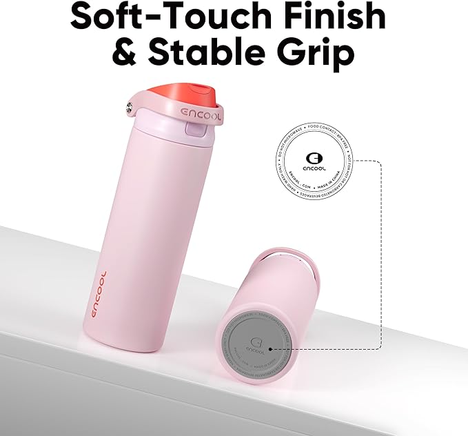ENCOOL Leakproof Insulated Water Bottle with Straw Dual-Sip Water Bottle Bag-Safe Design for Work, Commute & Gym – Keeps Drinks Cold All Day, 40 oz, Lychee Pink