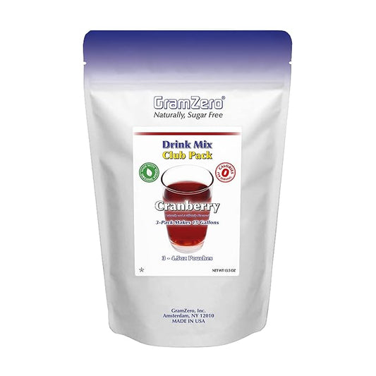 GramZero Cranberry Zero Calorie Sugar Free Drink Mix, Great For Nutrition Club Loaded Tea, Stevia Sweetened