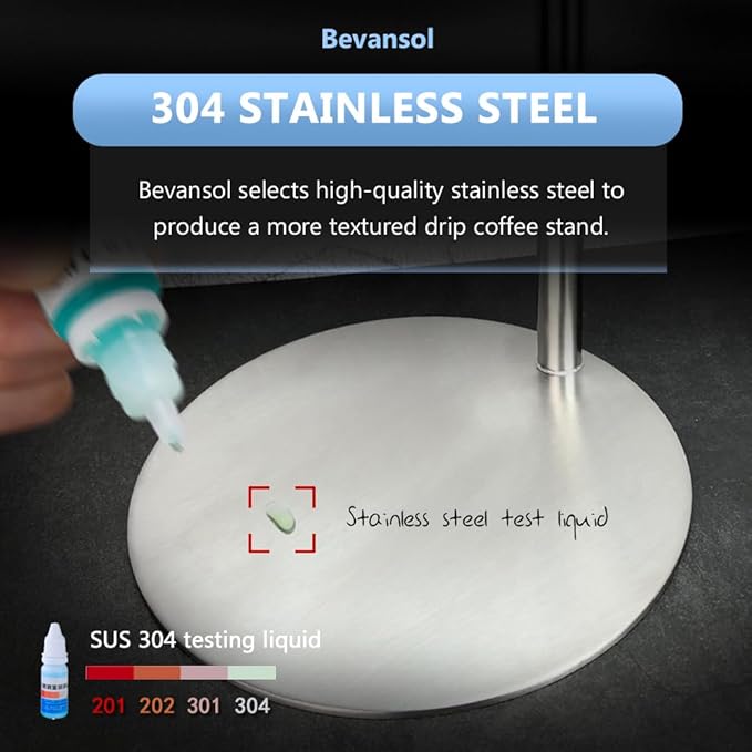 Bevansol Stainless Steel Pour Over Coffee Maker, Adjustable Stand, Double-layer Filter