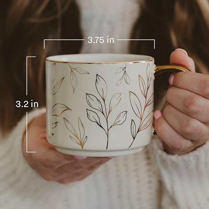 Sweet Water Decor Floral Quilted Coffee Mug, Vintage Floral Design with Gold Handle & Rim, 14oz Fine Bone China Tea Cup, Cottage Core Spring Collection, Cute Gifts for Mother's Day, & Women's Birthday