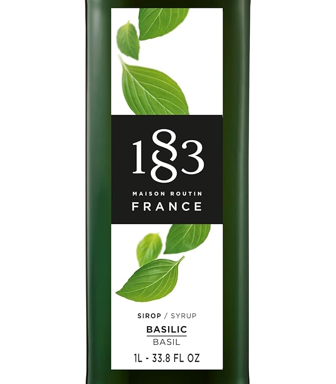 1883 Basil Syrup for Drinks, Made in France, 1 Liter Glass Bottle