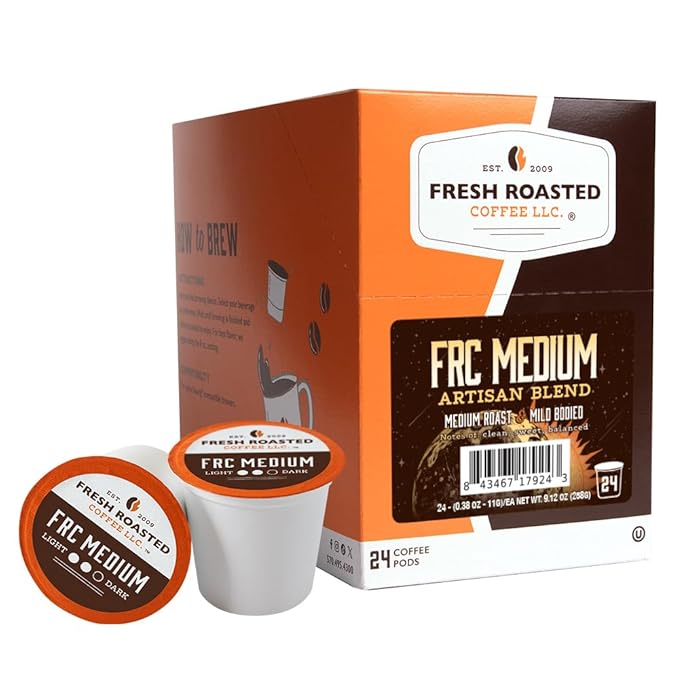 Fresh Roasted Coffee, FRC Medium Roast Blend, 24 Pods for K Cup Brewers
