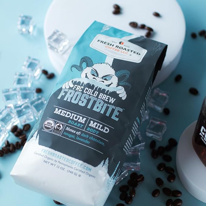Fresh Roasted Coffee, Organic Frostbite Cold Brew | Mold & Myco 3rd Party Tested, USDA Organic, Kosher | Medium Roast | 12 oz Whole Bean