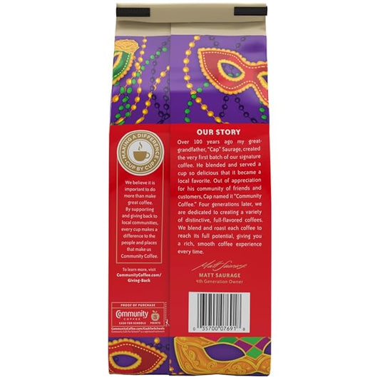 Community Coffee Mardi Gras King Cake Flavored 32 Ounces, Medium Roast Ground Coffee, 32 Ounce Bag (Pack of 1)