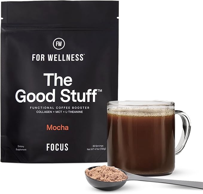 For Wellness The Good Stuff Focus | Healthy Mocha Coffee Creamer Powder with Collagen, MCT Oil & L-Theanine | Keto Non-Dairy Coffee Booster for Focus & Energy | 30 Servings