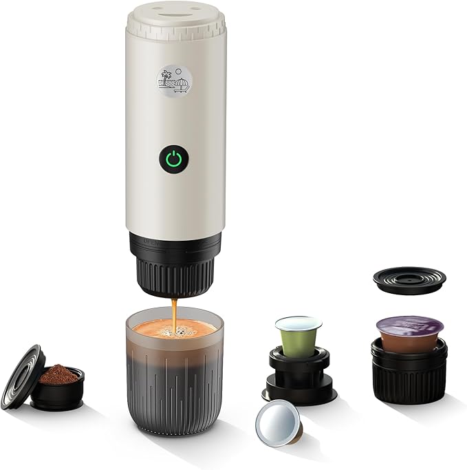 BENFUCHEN 3 in 1 Portable Electric Espresso Machine for Nespresso Capsule, Travel Coffee Maker with Ground Coffee for Camping, RV, Hiking, Office,Car Coffee Maker Self-Heating with USB-C (White)