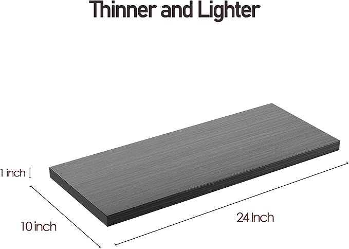 Wall Shelf Set of 2,Dark Wood Floating Shelves 24 in W x 10 in D x 1 in H, Wooden Floating Wall Shelf with Invisible Brackets for Living Room/Bedroom/Bathroom/Kitchen Storage and Decor