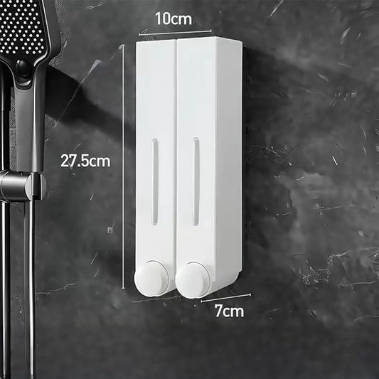 Wall Mounted Dispenser With Multiple Chambers Bathroom Soap Pump Container For Shampoo Shower Gel Conditioner Storage With Large Capacity 400Ml Transparent Window(White Double)