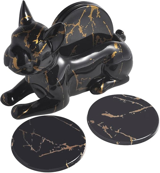 Dog Coaster Set of 4 Marble Coasters, Decorative Coasters for Dining Table Coffee Table Bar, Modern Marble Home Art Decoration