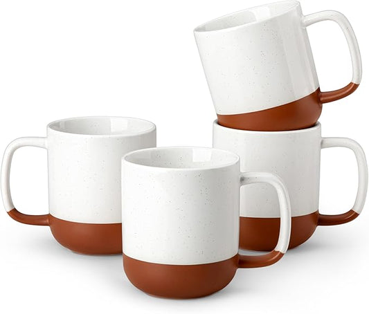 MALACASA Ceramic Coffee Mugs Set of 4, 11oz Coffee Cups, Modern Farmhouse Mugs for Coffee, Latte, Tea, Hot Chocolate, Cappuccino, Milk, Microwave & Dishwasher Safe, Khaki White, Series TARA