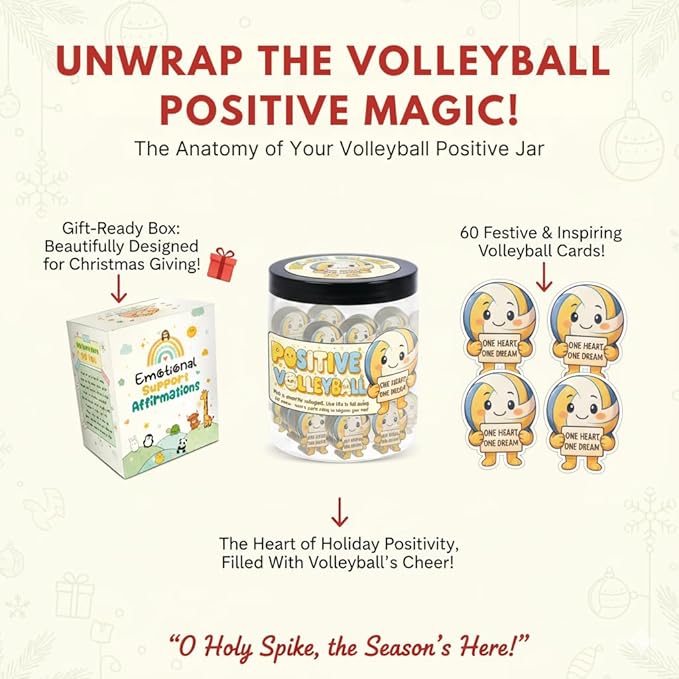 Positive Volleyball Jar With 60 Affirmation Cards – Volleyball Gifts For Women, Men - Teens, Volleyball Party Favors, Volleyball Accessories For Teen Girls, Volleyball Party Decorations
