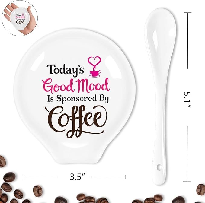 Funny Coffee Spoon Holder-Color Ceramic Coffee Spoon Rest-Cafe Shop Station Accessories-Good Mood is Sponsored By Coffee Sign