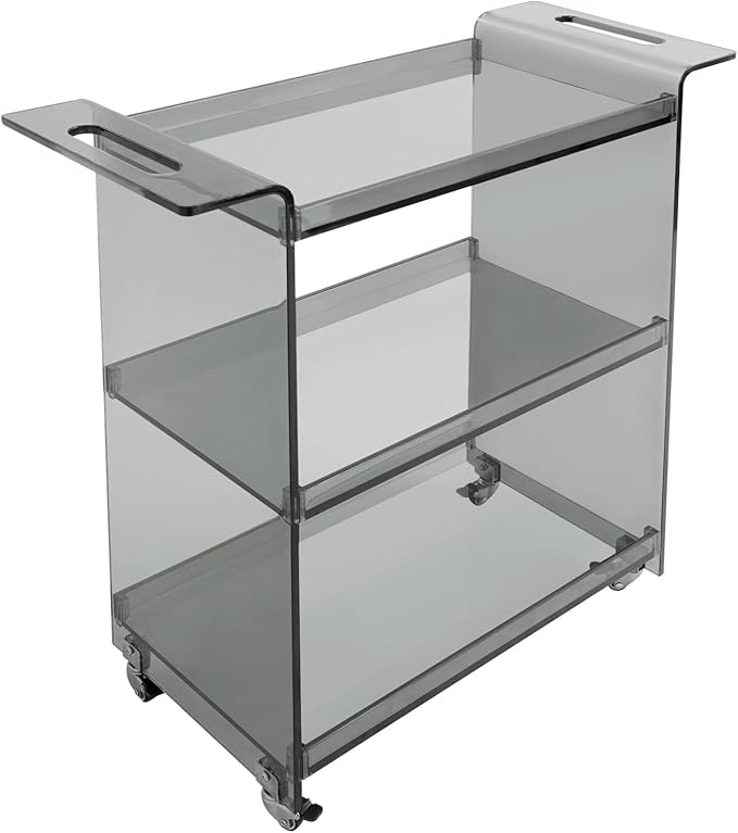 Rolling Serving Cart 3-Tier Small Bar Cart with Lockable Casters Storage Rolling Trolley 66lbs Capacity Mobile Kitchen Trolley for Home, Kitchen, Cafe (28 * 11.8 * 28.7in, Smoke Gray)