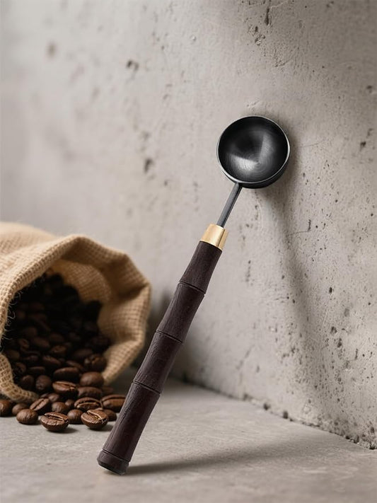 Ebony Wood Handle Coffee Spoon – Exquisite and Portable Stainless Steel Spoon with Long-Handled for Coffee (Gunmetal, 5g Capacity)