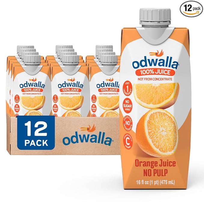 Odwalla Orange Juice, No Pulp - 100% Pure Orange Juice, Pulp Free - Vitamin C - No Added Sugar, No Artificial Ingredients, No Preservatives - 16 fl oz of OJ (12 Pack)