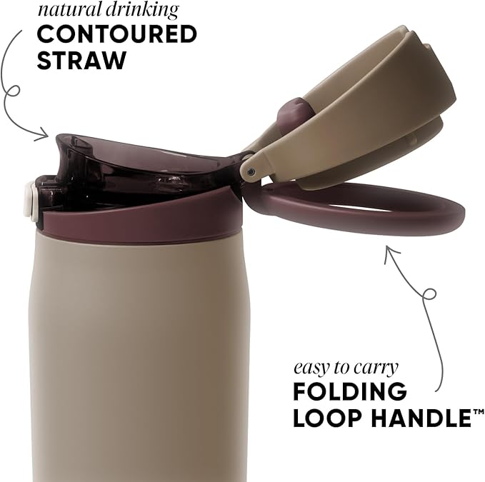 Simple Modern Mesa Loop Water Bottle with Covered Straw and Handle | 24oz Cup Holder Friendly Insulated Stainless Steel Bottles for Travel, Sports and School | Hazelnut