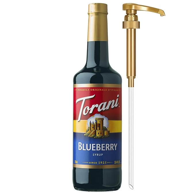 Torani Blueberry Syrup for Drinks, Flavoring for Iced Tea, Lemonade, Sodas, and Cocktails, Glass Bottle with Pump Included, 25.4 Fl Oz