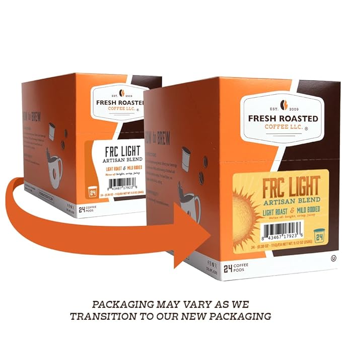 Fresh Roasted Coffee, FRC Light Roast, Artisan Blend, 24 Pods for K Cup Brewers